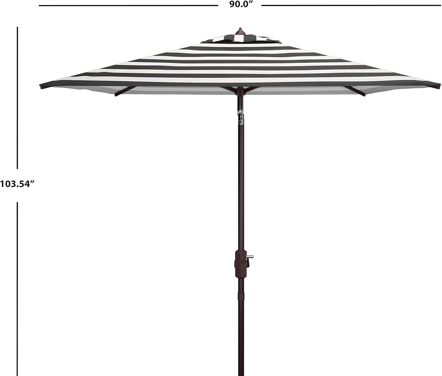 SAFAVIEH 7.5ft Outdoor Patio Umbrella, Square, Iris Collection, Black & White Stripe, Auto Crank Tilt, UV Resistant for Deck, Backyard, Poolside (PAT8404A)