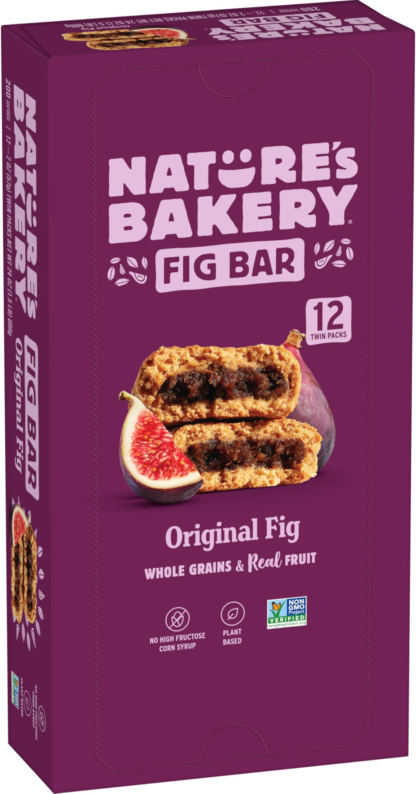 Nature’s Bakery Whole Wheat Fig Bars, Original Fig, Real Fruit, Vegan, Non-GMO, Snack bar, 1 box with 12 twin packs (12 twin packs)