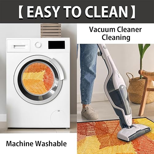 Miniatura 4 de Tapete semicircular lavable de hoja de arce para otoño, otoño, tapete semicircular, antideslizante, absorbente, alfombra de media luna para