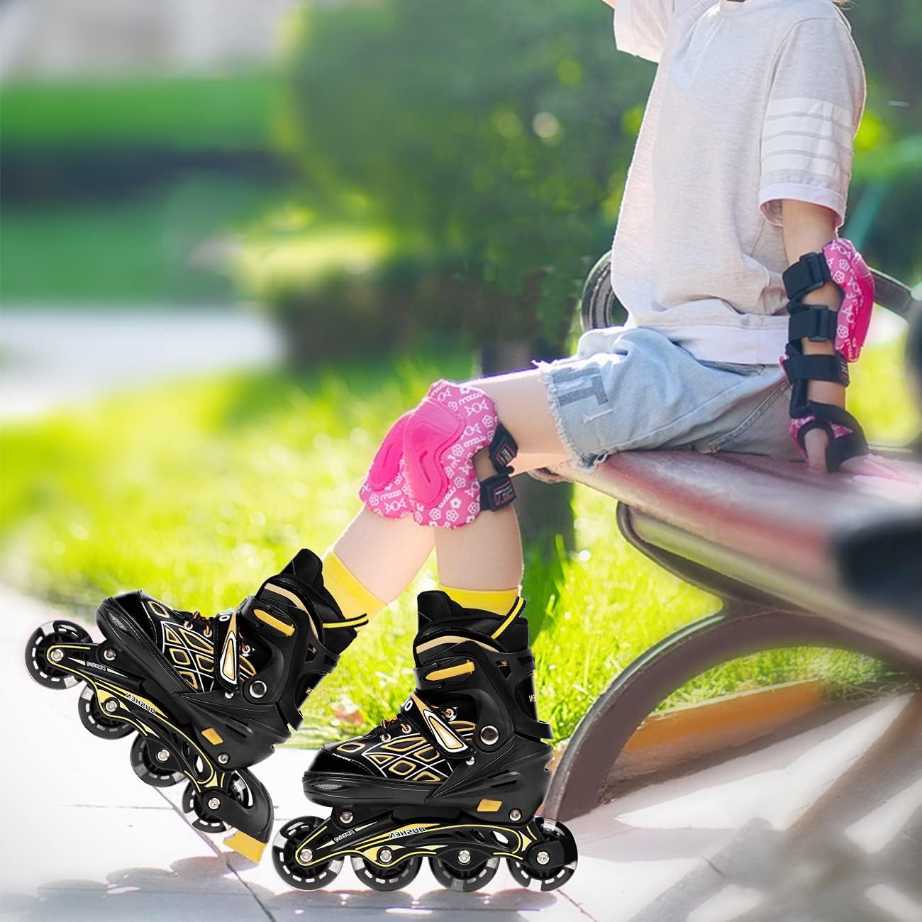 Opurtdor Adjustable Roller Inline Skates for Boys & Girls with Light Up Wheels Outdoor Beginners Skates Adults Men and Women : Sports & Outdoors