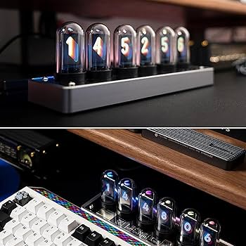 置き時計　ニキシー管　時計 LED グロー IPS カラースクリーン ニキシー管時計グロー RGB LED IPS カラースクリーンデジタル