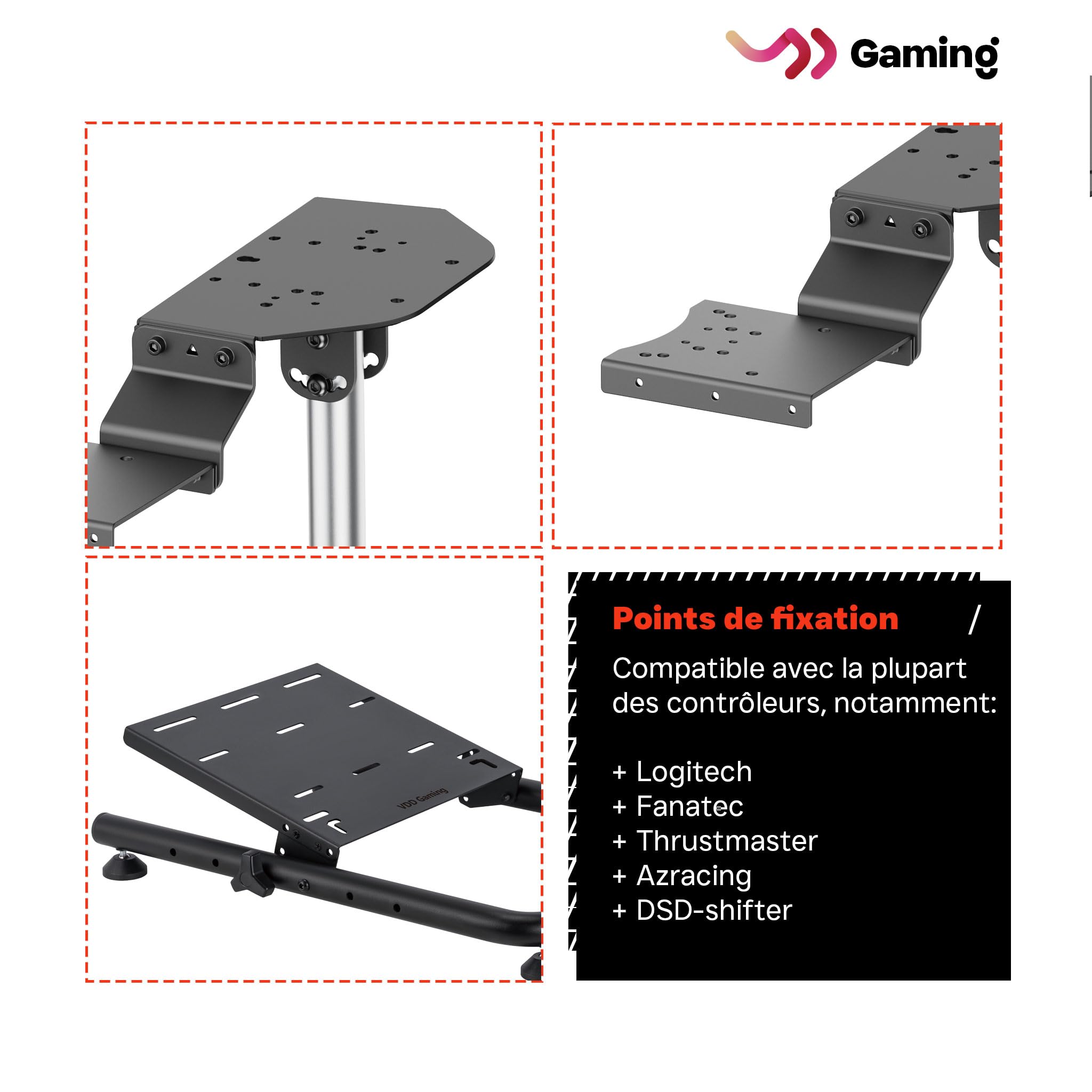 VDD Gaming - Support pour volant - support standard pour volant de course - cockpit de course - noir