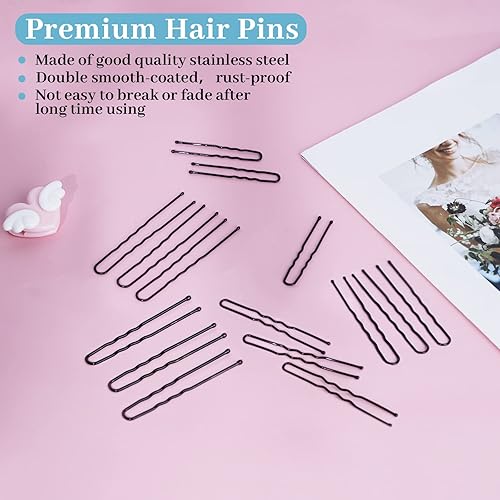 Miniatura 5 de Juego de 300 horquillas en forma de U para mujeres, niños y niñas 2.8 pulgadas, 2.4 pulgadas, 2 pulgadas con caja de almacenamiento, 2 lazos gruesos