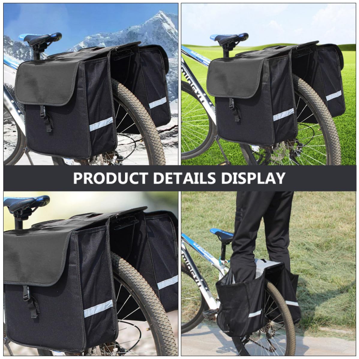 Generico Borsa da Bicicletta con Grande Scomparto Posteriore | Nero, Tela 600d e Mesh Stampata Pvc, Telaio Irrigidito, Finiture Riflettenti e Facile da Pulire