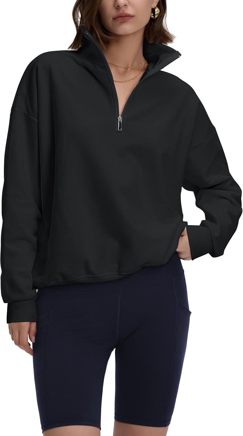 PrettyGuide Women's Lightweight Quarter Zip Oversized Sweatshirts Long Sleeve Fleece Pullover - Image 2