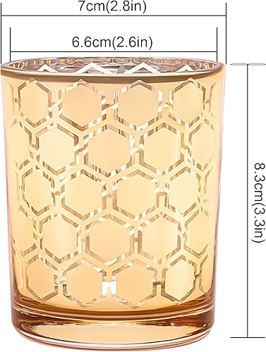 Miniatura 7 de Juego de 3 portavelas votivas doradas, candelabros de cristal con patrón geométrico de ondas de rayas, decoración de mesa de centro de mesa para