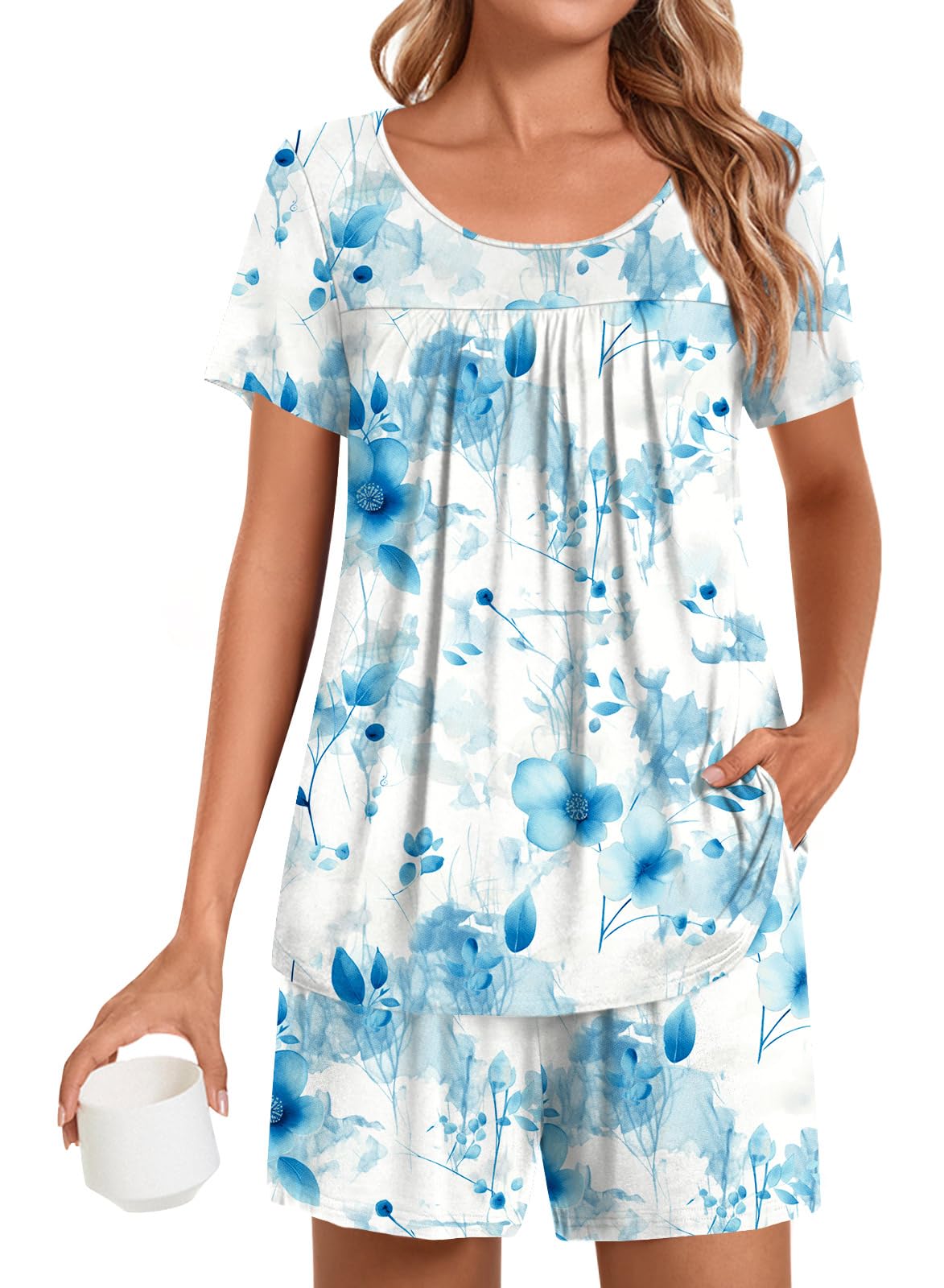 POPYOUNG Womens Pajama Sets Summer Short Sleeves 2 Piece Lounge Sleepwear Ladies Pjs Sets with Pockets