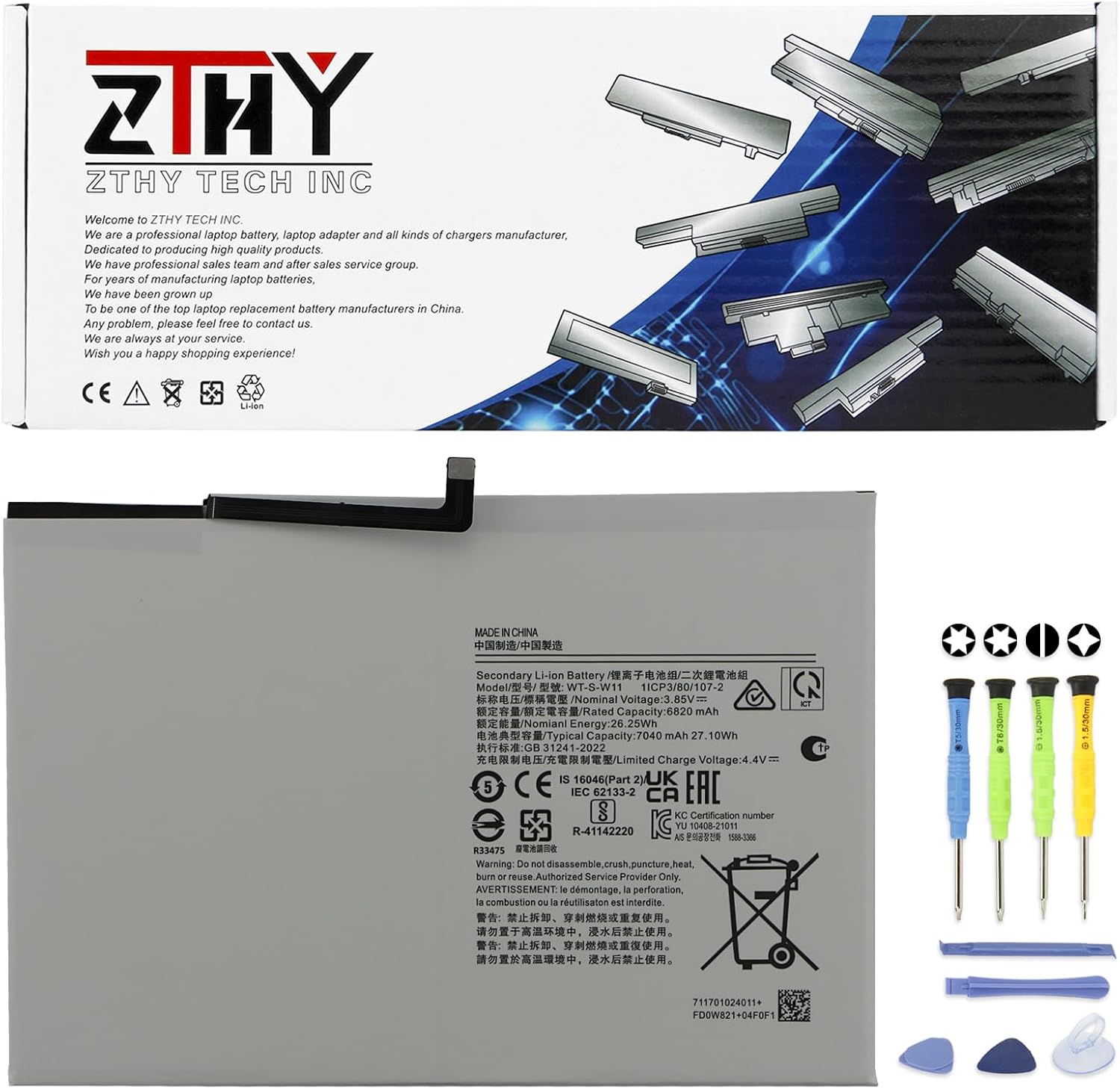 ZTHY WT-S-W11 Tablet Battery Replacement for Samsung Galaxy Tab A9+ A9 Plus 11" 11-inch Series SM-X210 SM-X215 SM-X216 SM-X218 SM-X218U SM-X218B SM-X216B SM-X216N SM-X210N SM-X210NA 1ICP3/80/107-2