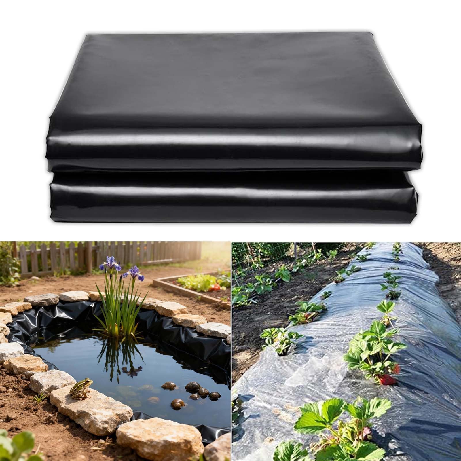 Whnoorher HDPE Pond Liner UV Resistant Preformed Pond Liner Flexible Impermeable Ponds Geomembrane Black Tarpaulin for Fountains Garden Waterfall/Plant Box/Agricultural(6x9m(19.7x29.5ft))