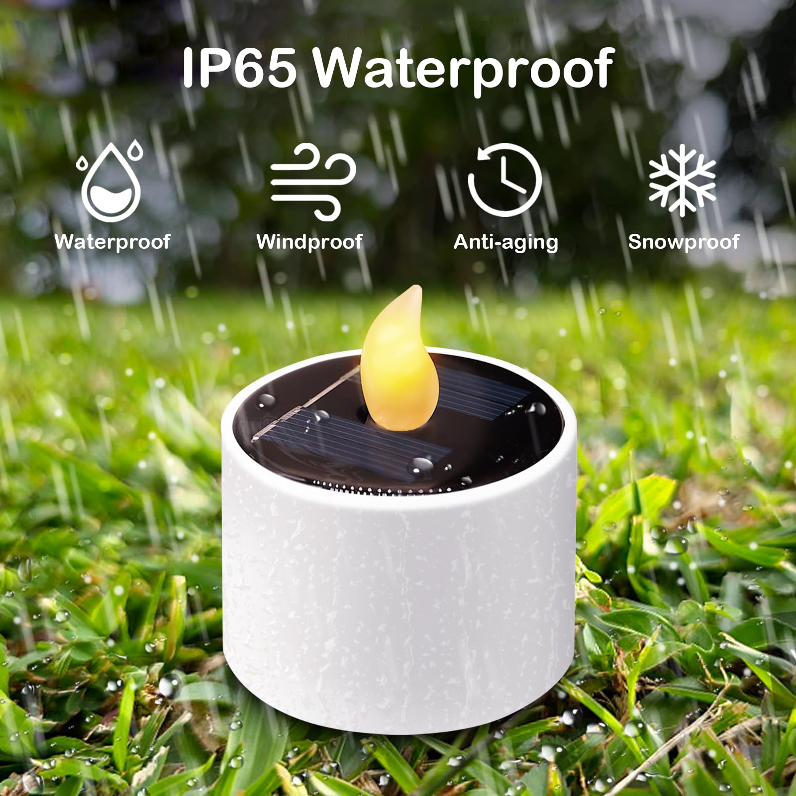 VOOKRY 6 Stück Solar-Kerzen – wiederaufladbare, flackernde Teelichter, solarbetrieben, flammenlose Lampe, Nachtlichter, wasserdichte LED-Kerzen für Laternen, Schlafzimmer, Camping, Party,