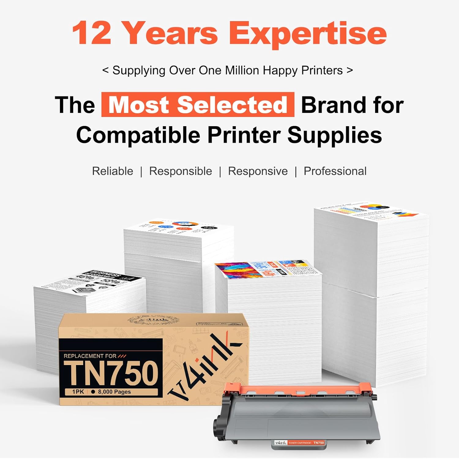 V4INK TN750 Toner Compatible Replacement for Brother TN750 TN-750 TN-720 TN720 Toner Cartridge High Yield for Brother hl-5470dw hl-6180dw HL-5450dn dcp-8110dn mfc-8710dw mfc-8950dw Printer 1-Pack