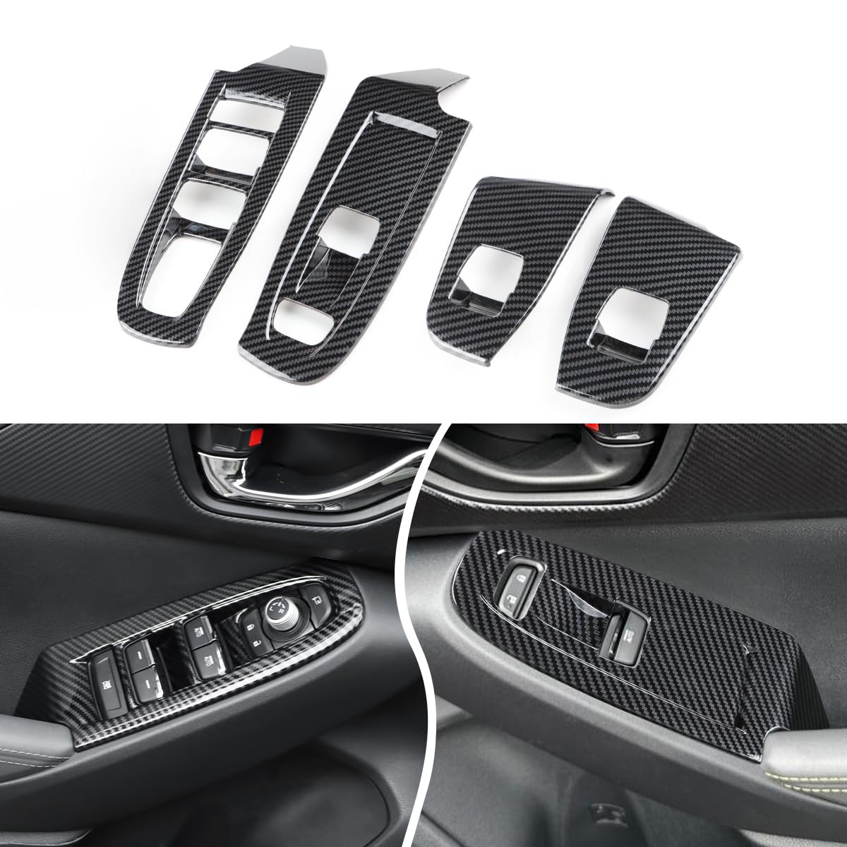 INTGET 4PCS Window Switch Panel Covers for 2024 2025 2026 Subaru Crosstrek/Impreza Accessories Carbon Fiber Plastic Window Control Switch Button Cover (4pcs)
