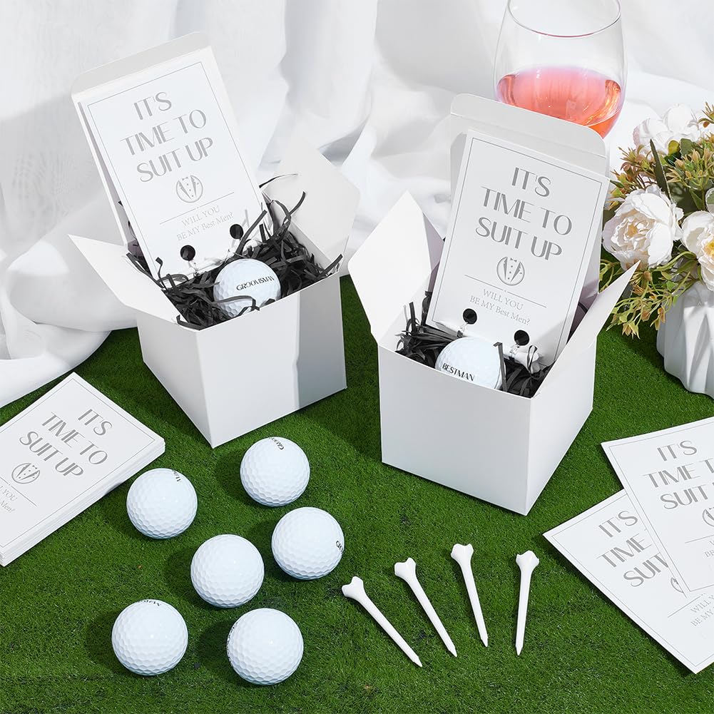 NBEADS 8 Sets Golf Groomsman Proposal Gift Boxes, Including Golf Balls Tees Invitation Card Gift Boxes Raffia Stuffing PET Wire Twist Ties Wedding Gifts for Wedding Groomsmen Best Men DIY Set - Image 4