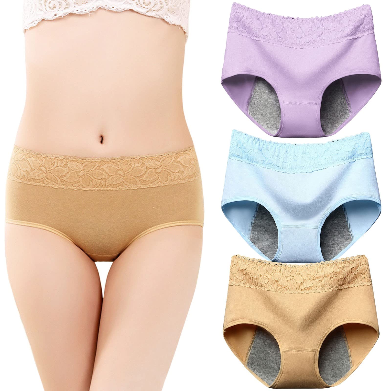 QHQQXN Generisch Damen-Slips, Unterwäsche, Unterwäsche, Damen, 3-teilig, Menstruationsunterwäsche für Frauen, Spitzenhöschen, Slips, mittelhohe Taille, Slips, Spitze, Damenunterwäsche