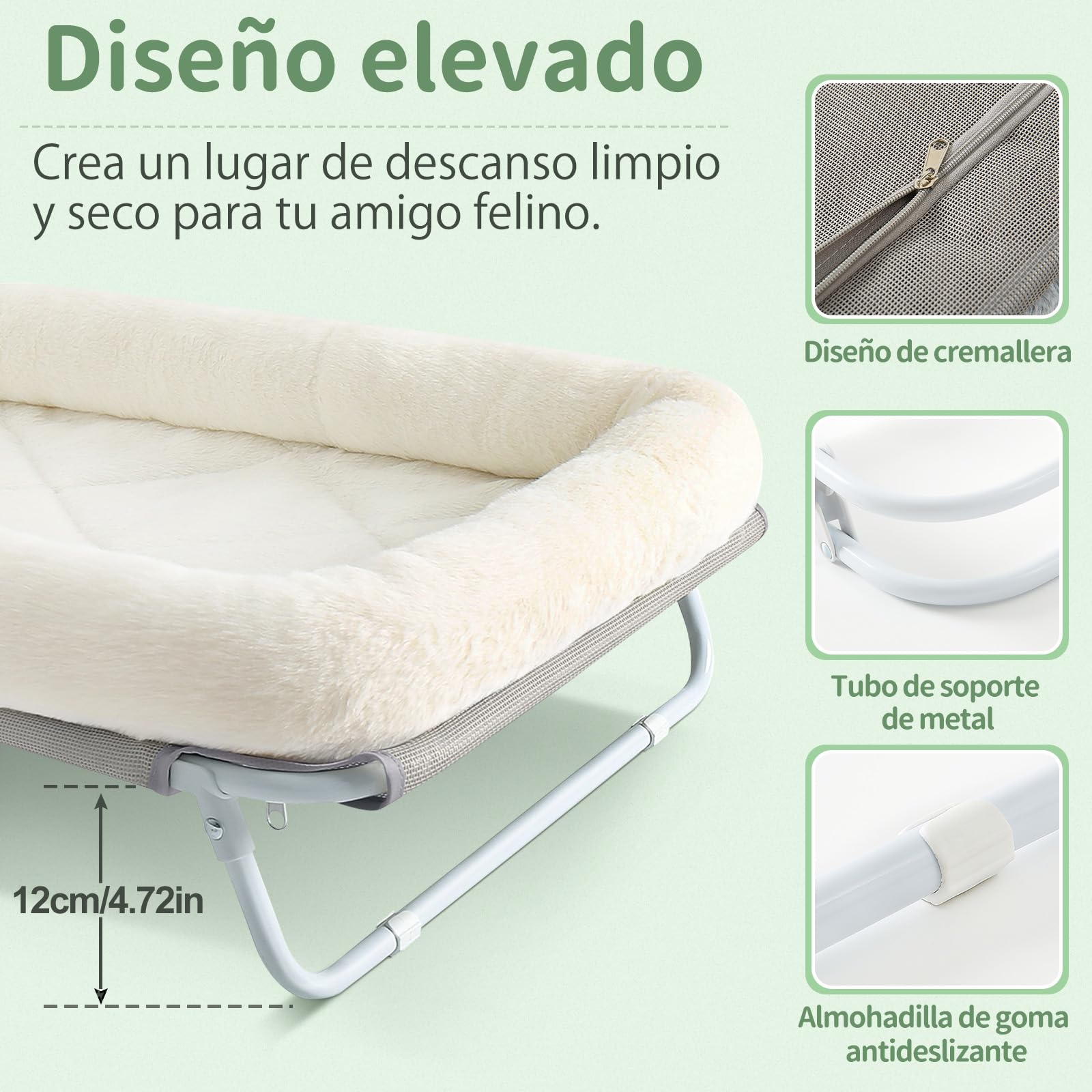 GUUSII HOME Cama Gato Elevada Hamaca Perros Pequeños Amaca per Gatti Plegable Lettino para Gatos Mascota Sofa Gattos con Marco de Metal Interior Exterior Fácil de Montar 64X40X19 cm（Blanco）