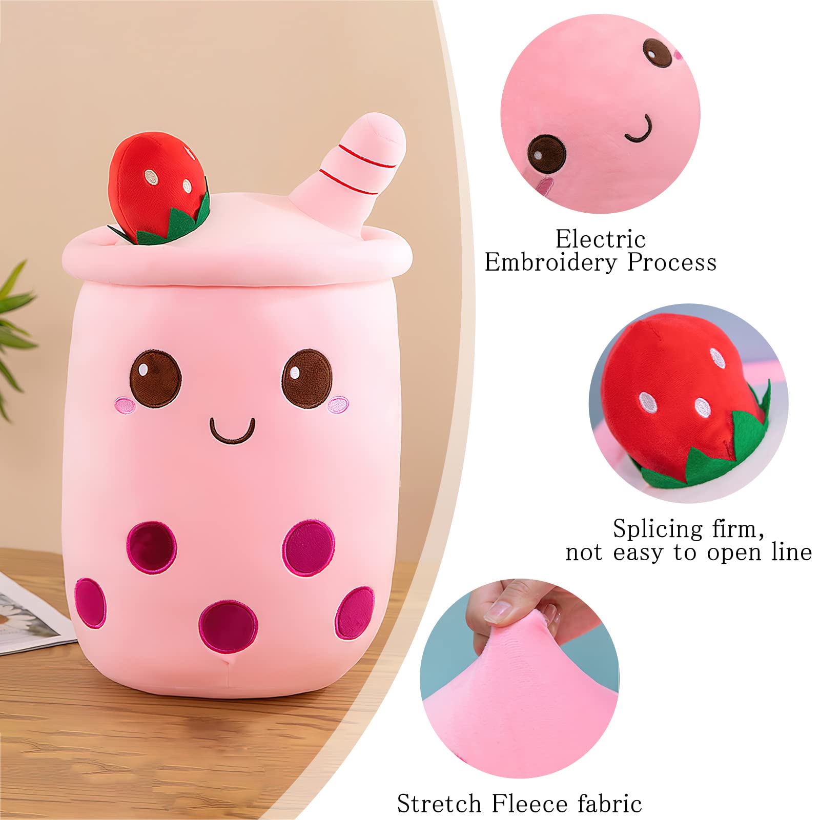 EXQULEG Bubble thee knuffel, Boba knuffel, pluche poppen, zachte knuffel, zachte thee pop, theekop kussen, kinderspeelgoed (roze plakkertjes, 25 cm EXQULEG Bubble thee knuffel, Boba knuffel, pluche poppen, zachte knuffel, zachte thee pop, theekop kussen, kinderspeelgoed (roze plakkertjes, 25 cm
