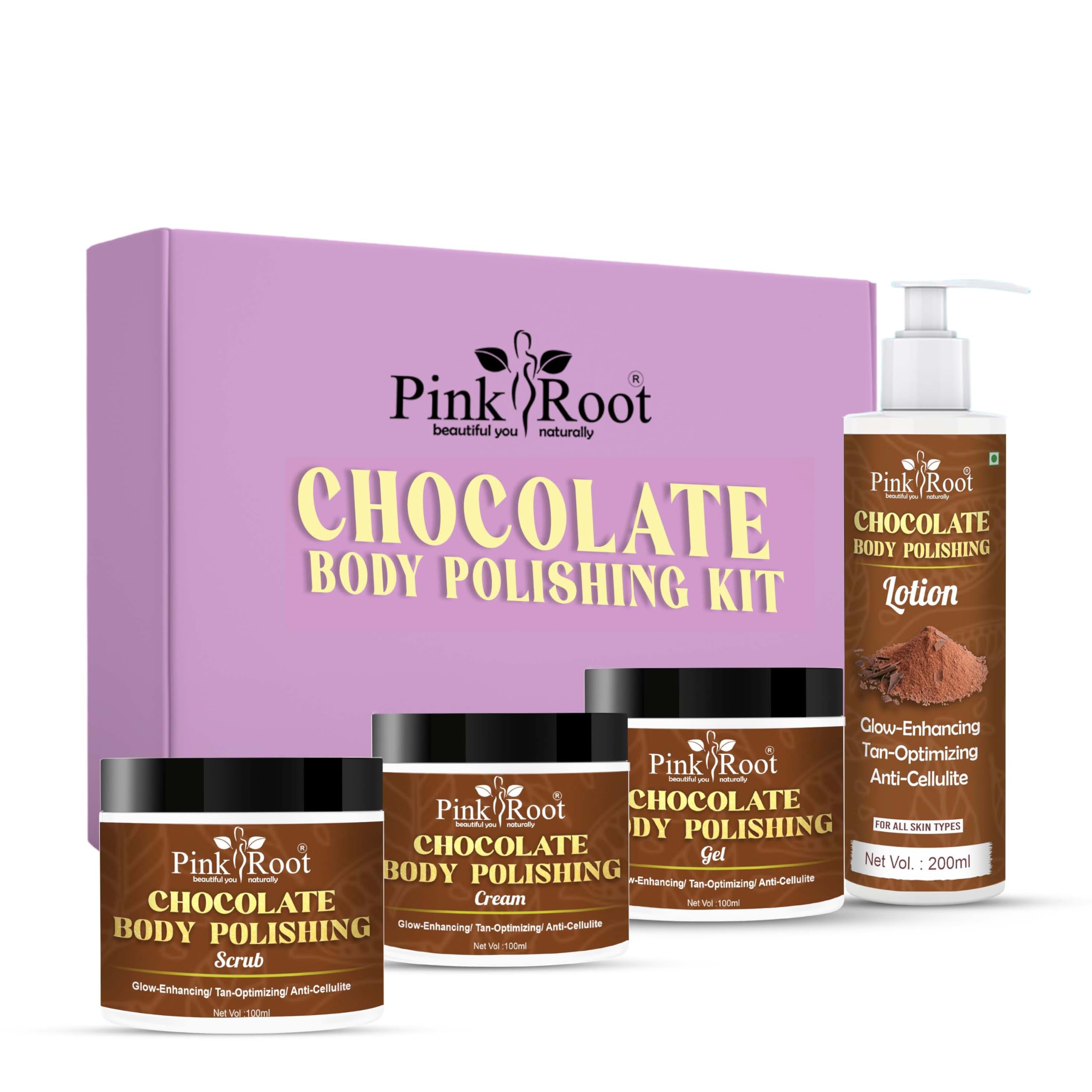 Pink Root Chocolate Body Polishing Kit for Exfoliation, Tan Removal & Intense Moisturization- for Men & Women-image-24