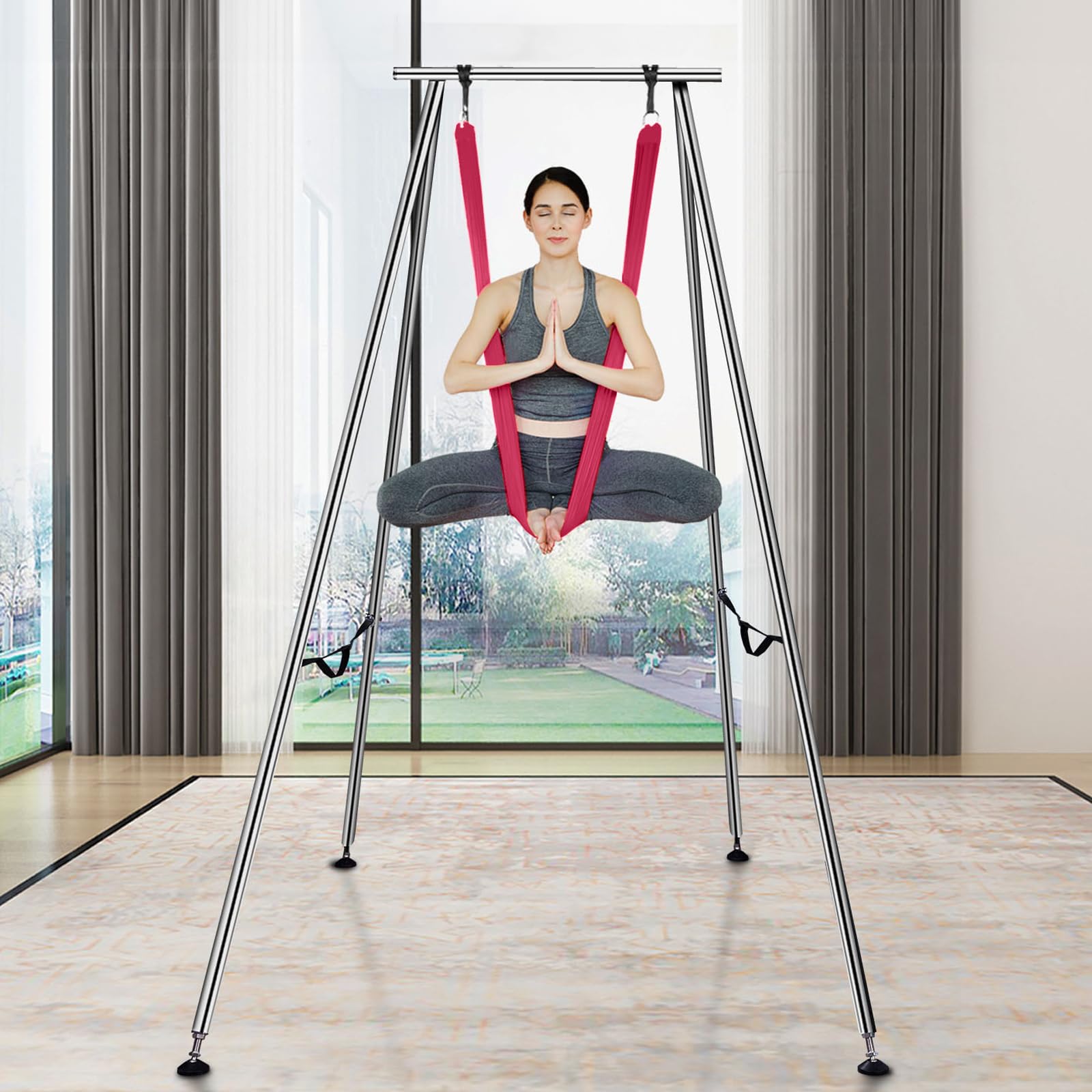 VEVOR Telaio per Yoga Aereo e Amaca per Yoga, Supporto per Altalena Yogada 9,67 m di Altezza Amaca per Aerea da 6,6 Metri, capacità di Carico 551,15 libbre, Rosso
