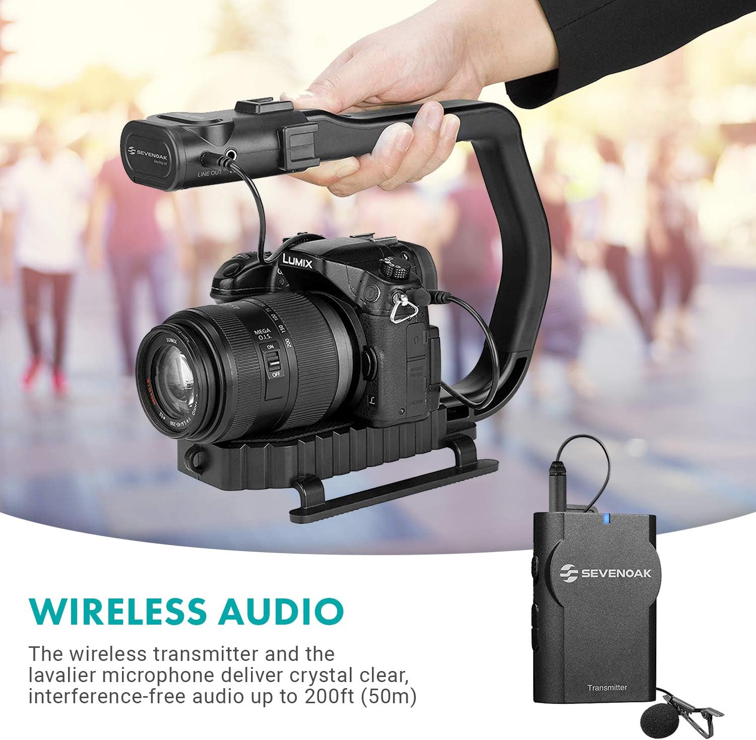 Movo MicRig-W1 Wireless Microphone Filmmaker Kit - Video Handle Stabilizer with Built-in Wireless Lavalier Microphone Compatible with Canon EOS, Nikon, Sony, Panasonic DSLR and Mirrorless Cameras - Image 4