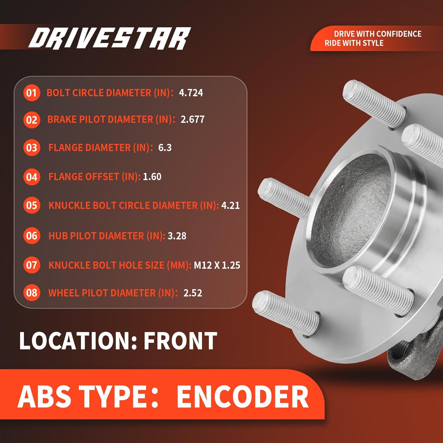DRIVESTAR 513268 Front Wheel Hub & Bearing Assembly fits for Nissan 350Z 2003 04 05 06 07 08 09, for Infiniti G35 2003-2007 RWD only, 5 Lugs w/ABS(Pair)