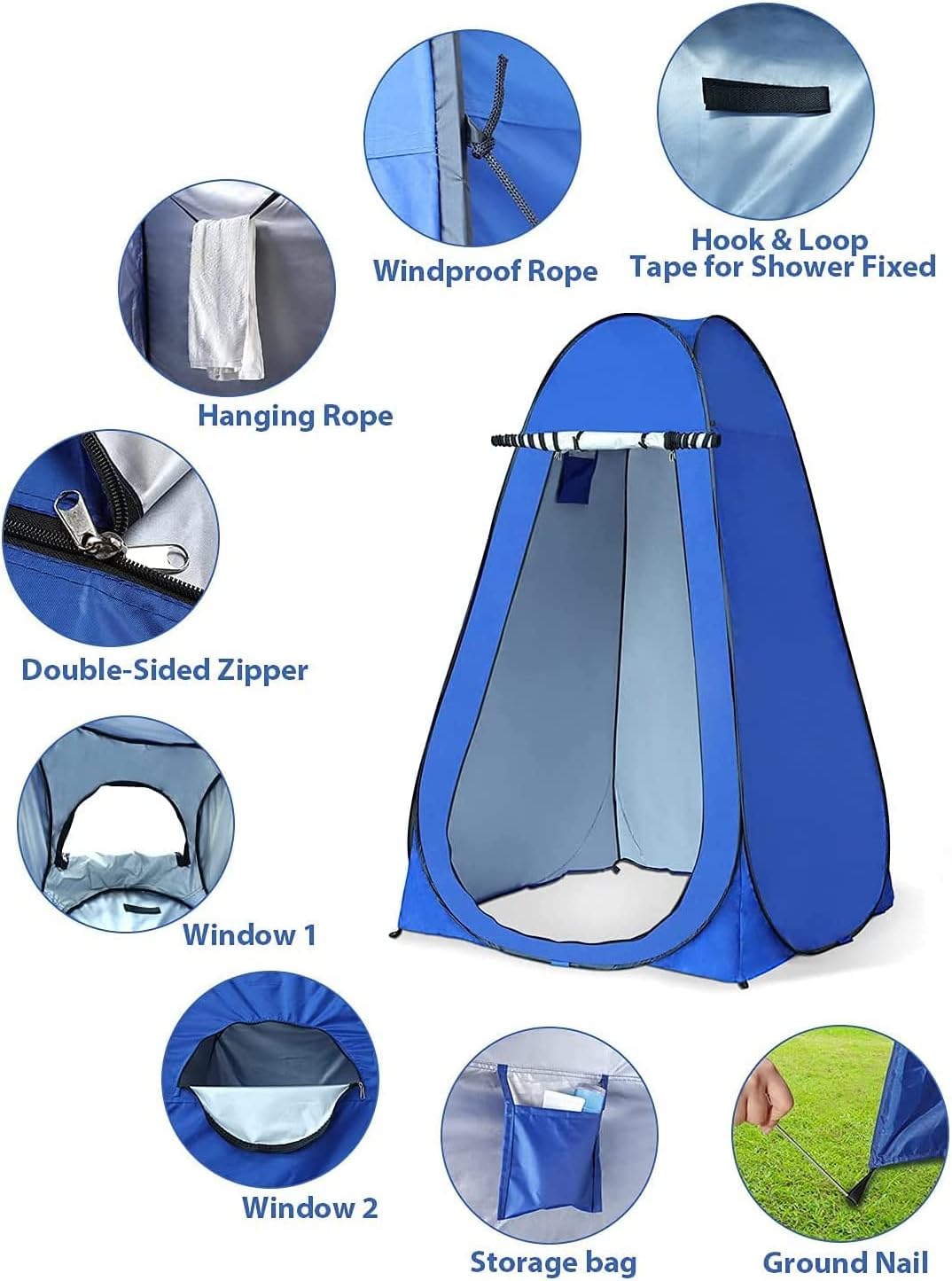 Changing Room Privacy Tent – Instant Portable Outdoor Shower Tent, Camp Toilet, Rain Shelter for Camping & Beach – Lightweight & Sturdy, Easy Set Up, Foldable - with Carry Bag (Blue) : Sports & Outdoors