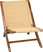 TeakCraft Ediz Foldable Teak Rattan Lounge Chair - Handcrafted Mid-Century Modern Recliner for Indoor Outdoor Use