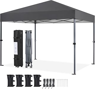 Yaheetech Carpa Plegable 3x3m Cenador Plegable para Exterior Pérgola Cuadrada con Diseño Pop-Up Carpa Playa para Camping Patio con Bolsa de Transporte con Ruedas Gris