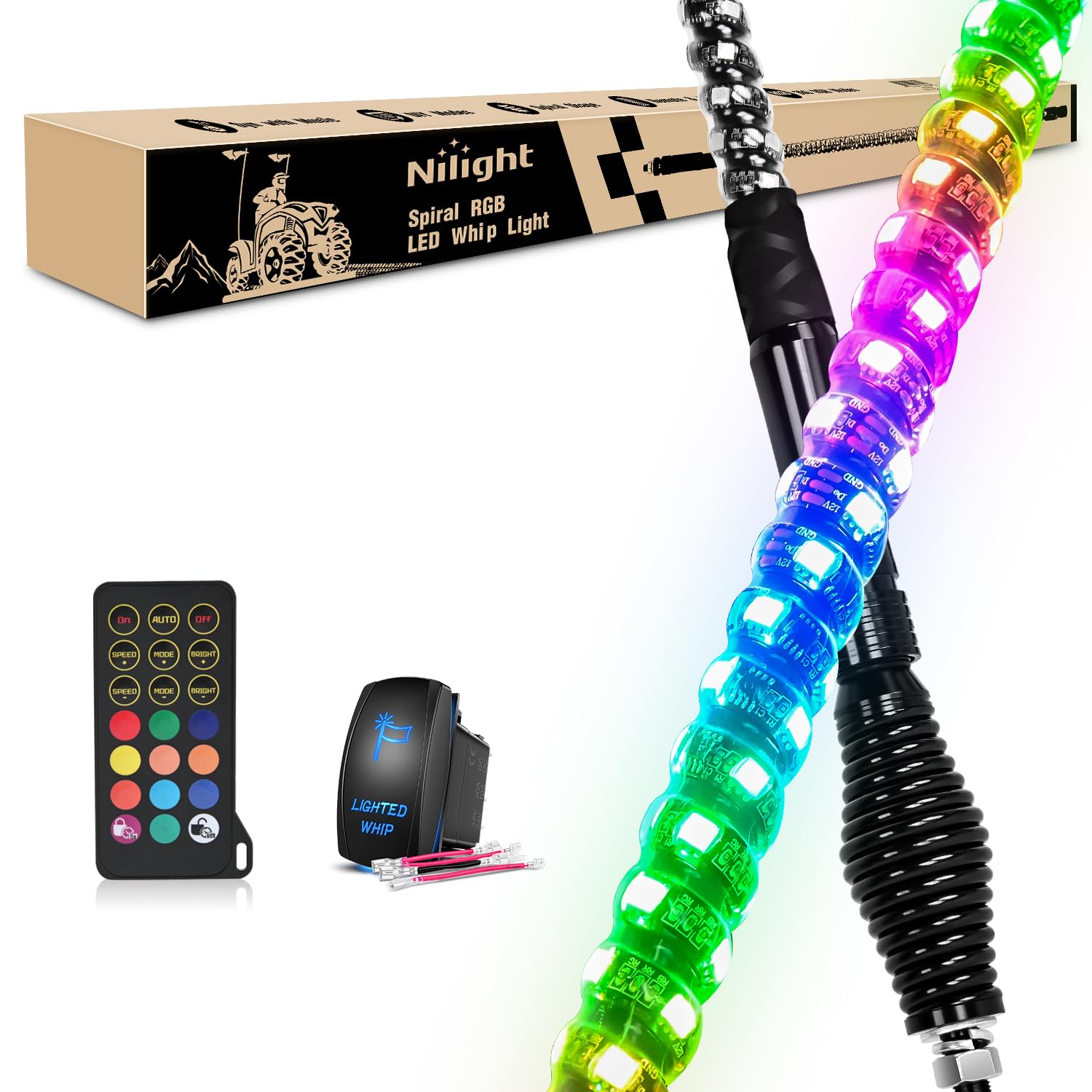 Amazon.com: Nilight 1PC 4FT Spiral RGB Led Whip Light with Spring