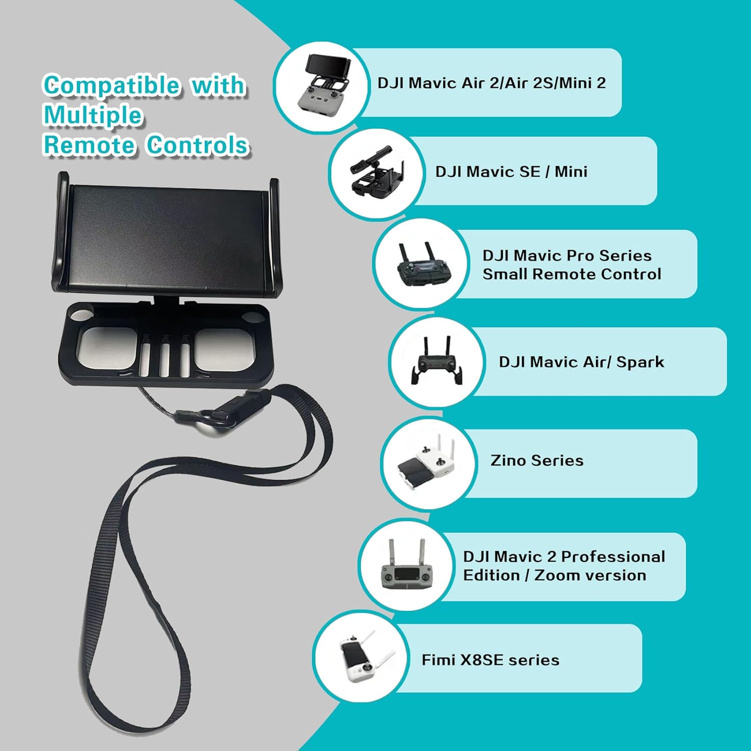 Drone Controller Mount and Tablet Holder, 4.7-12.9 Inch Adjustable Bracket, Compatible with DJI Mavic Air/Mini Series, with Neck Lanyard