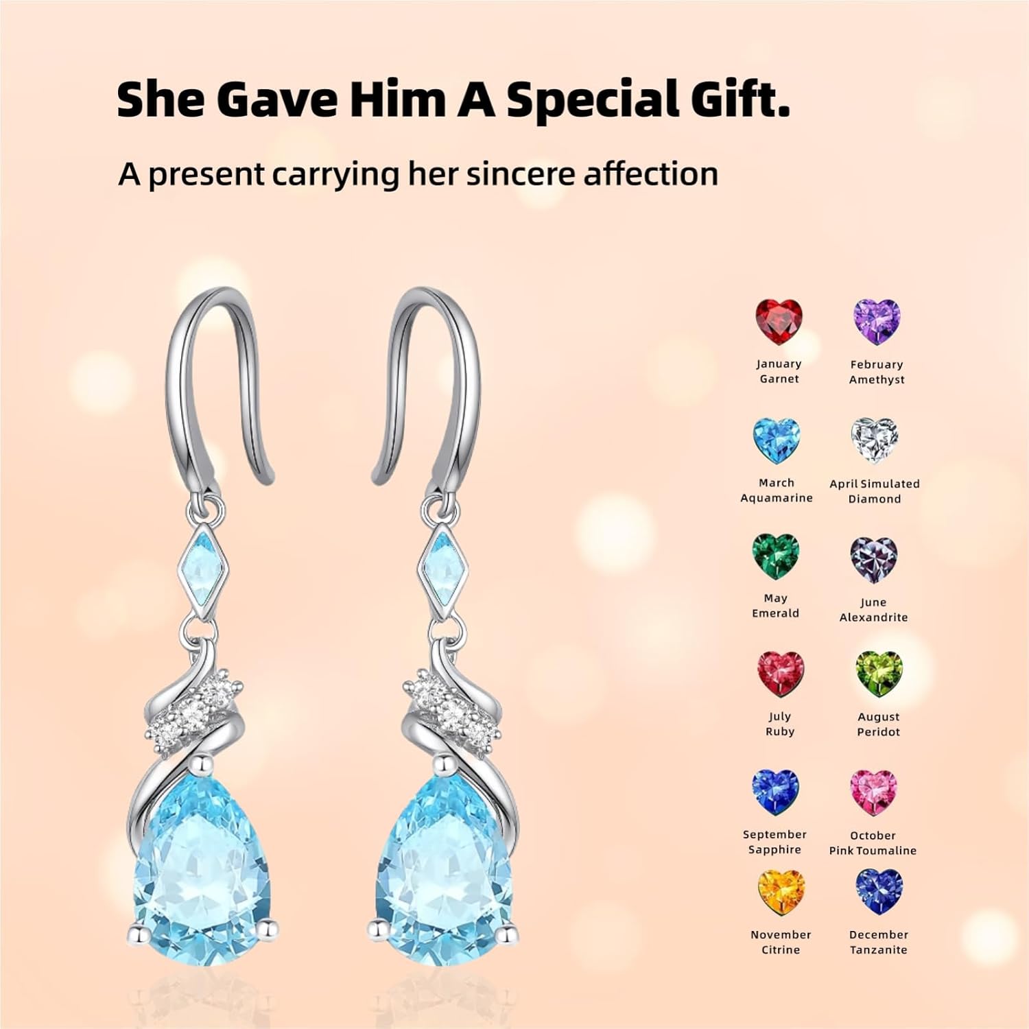 Sterling Silver Earring For Woman -Teardrop Birthstone Earring Jewelry Birthday Gifts for Women,Girlfriend,Wife,Mom - Graduation, Friendship,Birthday, Anniversary - Image 2