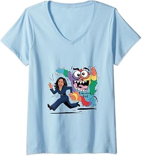 Womens Socialdudtees Funny Anti Kamala Harris Running from Past V-Neck T-Shirt