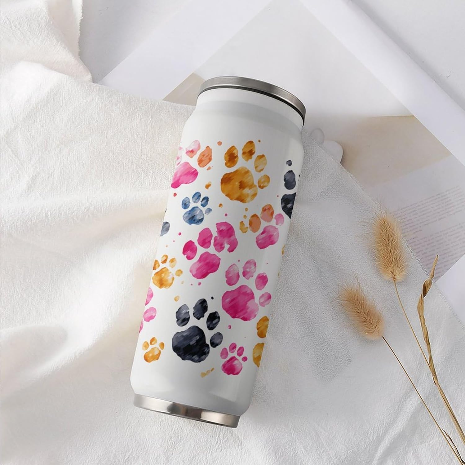 Stainless Steel Cups Colorful Dog Paws Printed Coke Cup Stainless Steel Insulated Cups with Lid And Straw