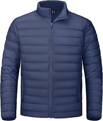 CRYSULLY Mens Puffer Jacket Full Zip Warm Jacket Windproof Water Resist Jackets Winter Insulated Coat