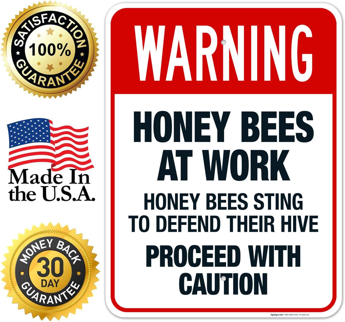 Honey Bees at Work Honey Bees Sting to Defend Their Hive Proceed Sign, OSHA Warning Sign, 18x24 Inches, Rust Free .063 Aluminum, Fade Resistant, Indoor/Outdoor Use, Made in USA