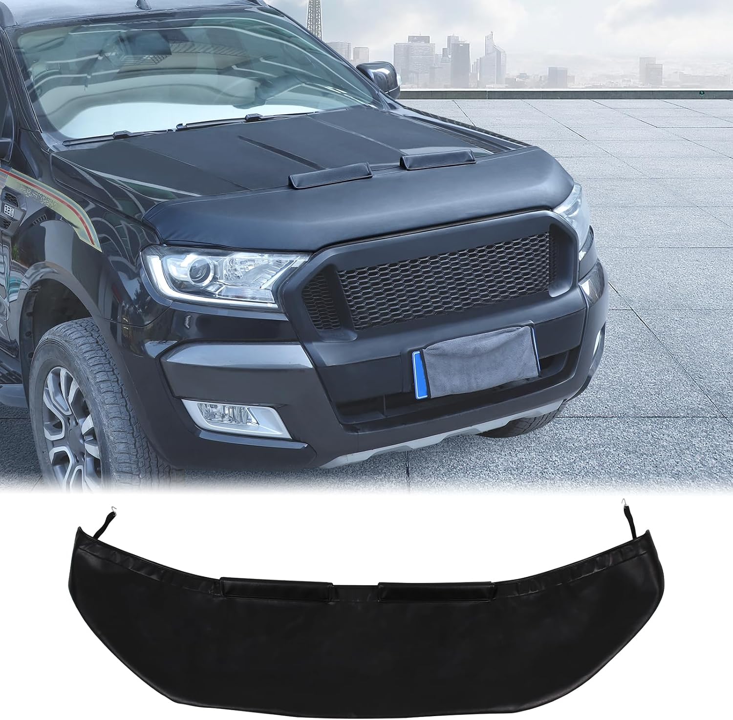 Aunginsy Car Hood Protector Bra Compatible with Ford Ranger 2015-2022 Pickup Truck Front Hood Cover Leather Protector Cover Half Hood Bonnet Bra Front Car Cover Mask Hood Shield Exterior Accessories
