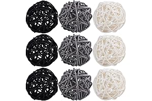 STMK Wicker Balls Decorations: 9-Piece Black and White Home Decor Set