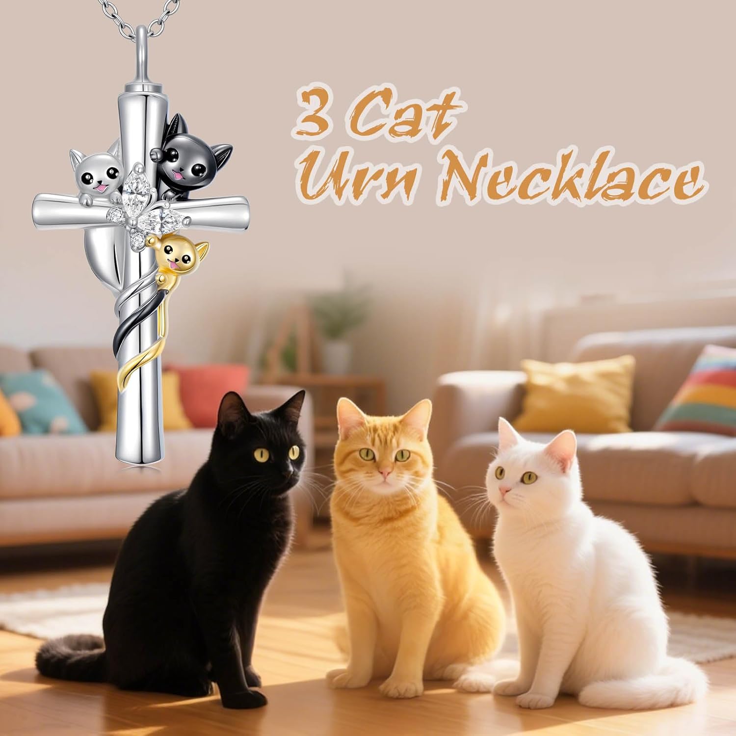 TOUPOP Cat Cross Urn Necklaces for Ashes S925 Sterling Silver Butterfly Cremation Jewelry Memorial Keepsake Jewelry with Funnel Filler for Women Men - Image 5