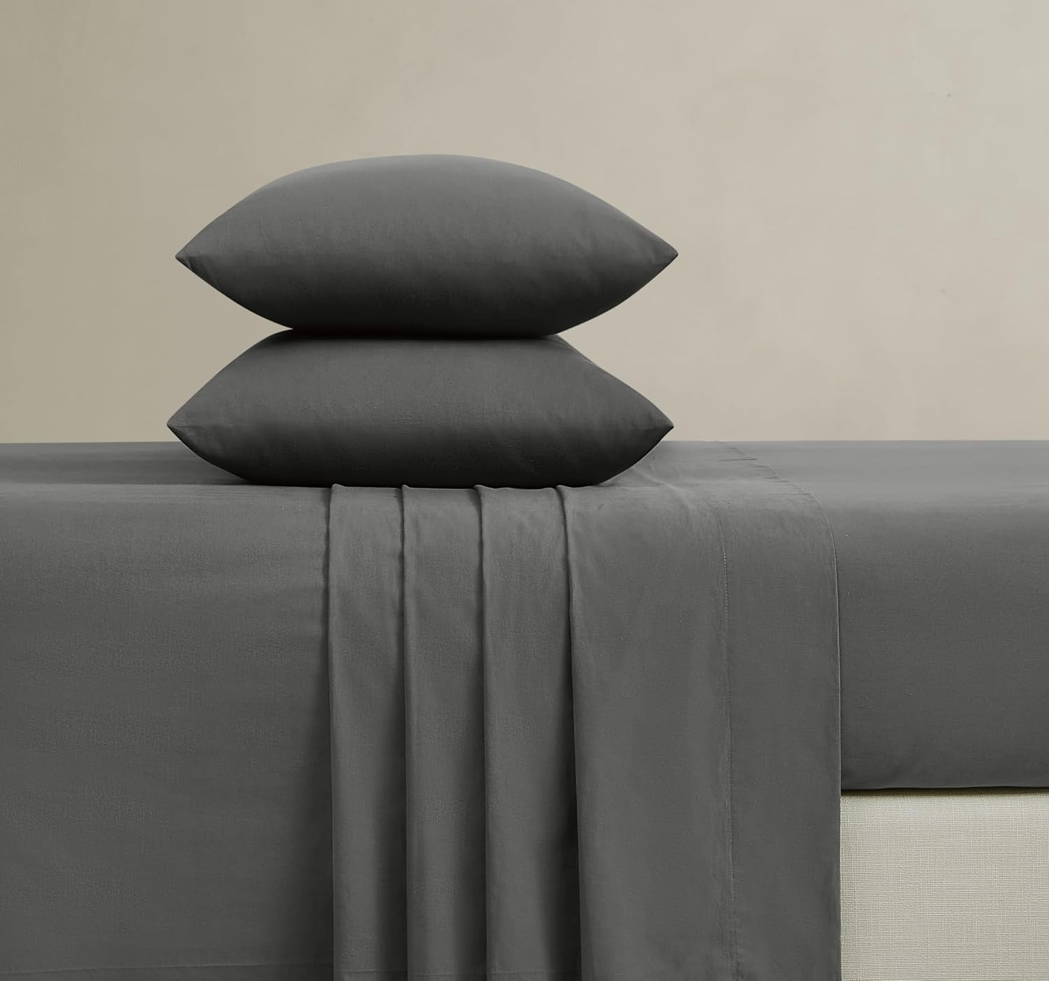 Frye Vintage Washed 100% Cotton 4-Piece Queen Sheet Set in Grey, Solid Color, Oeko-TEX Certified