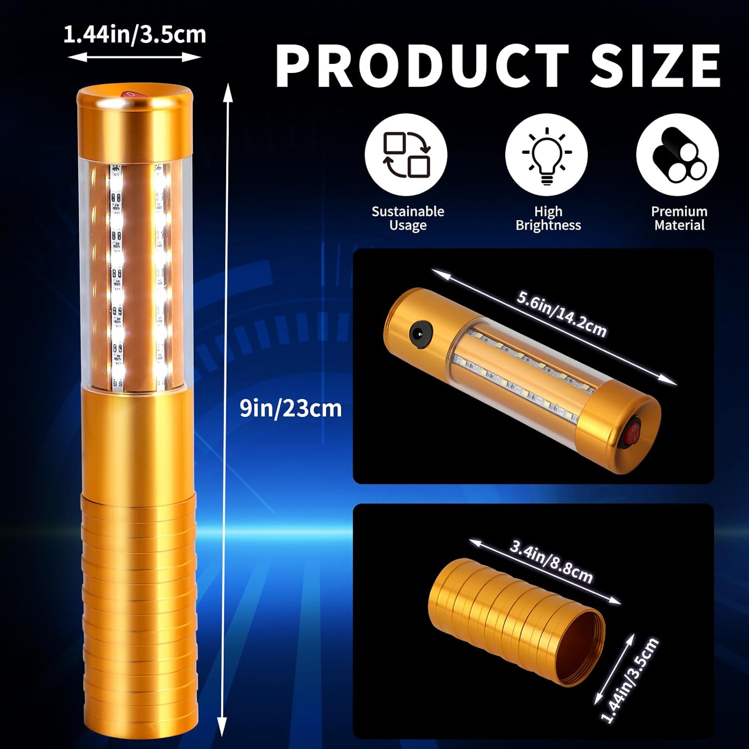 LED Strobe Baton Lights, 4 Pack, Rechargeable Handheld Bottle Service Lights for Stage, Nightclub, Wedding, Party, Concert, Bar (Gold)