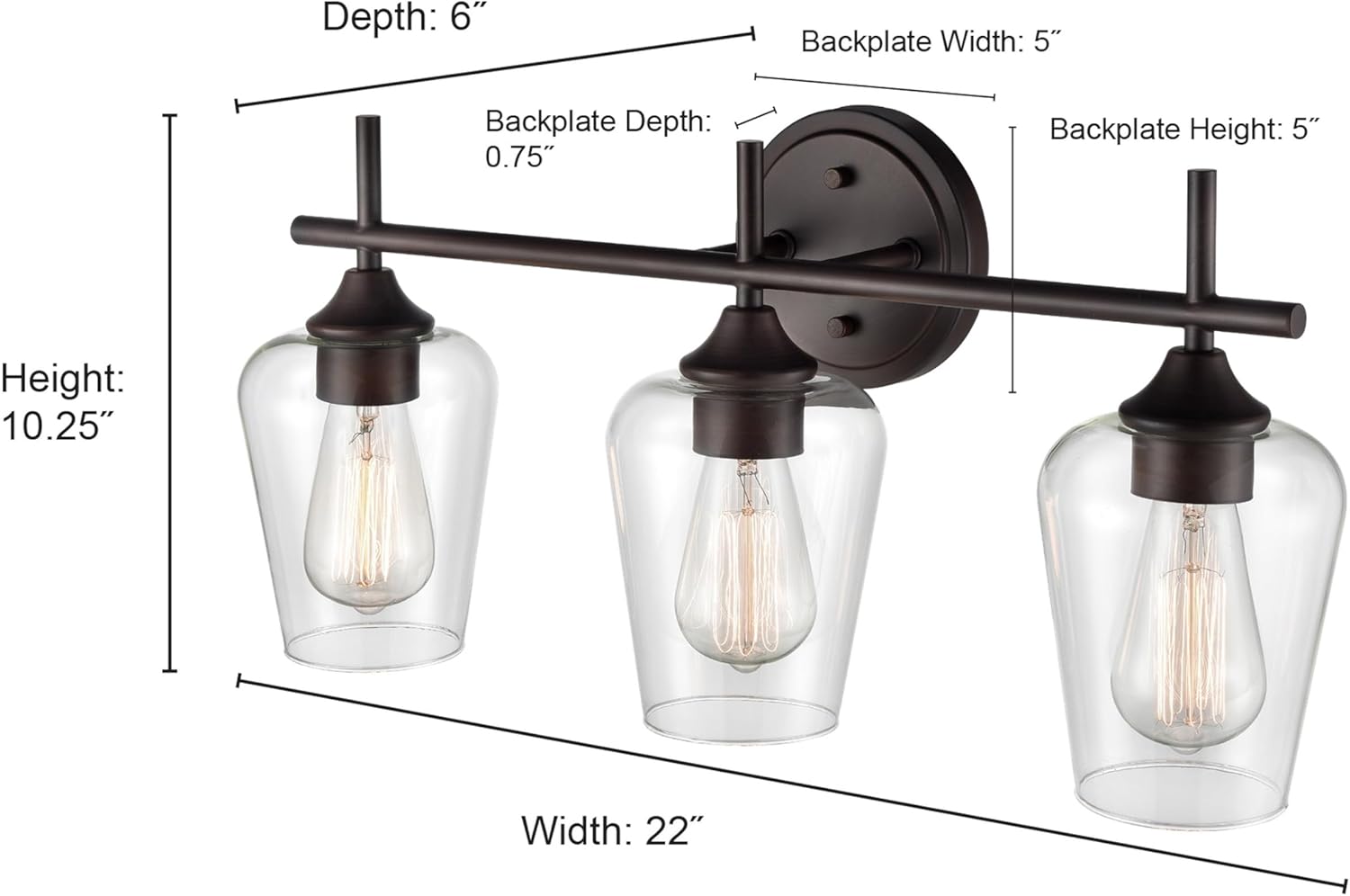 ML Lighting Ashford - 3 Light Bath Vanity-10.25 Inches Tall and 22 Inches Wide-Brushed Nickel Finish