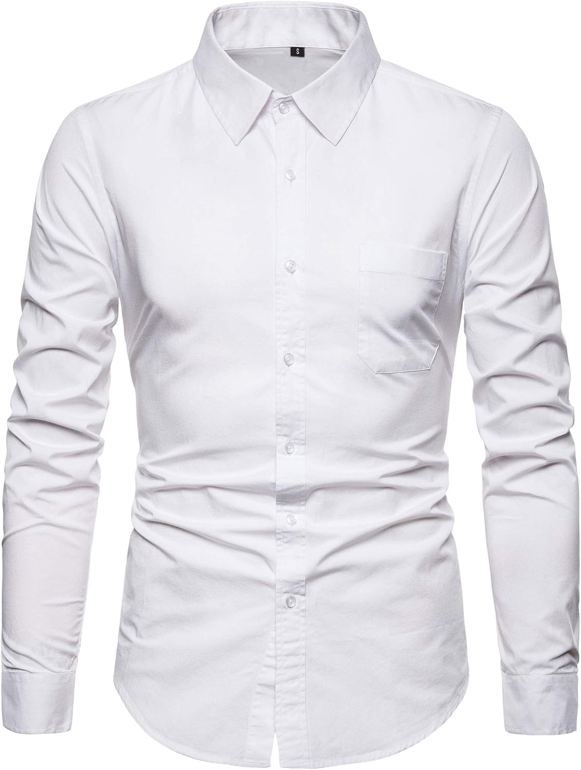 VANCOOG Men’s Long Sleeve Casual Button Down Dress Shirts with Chest Pocket