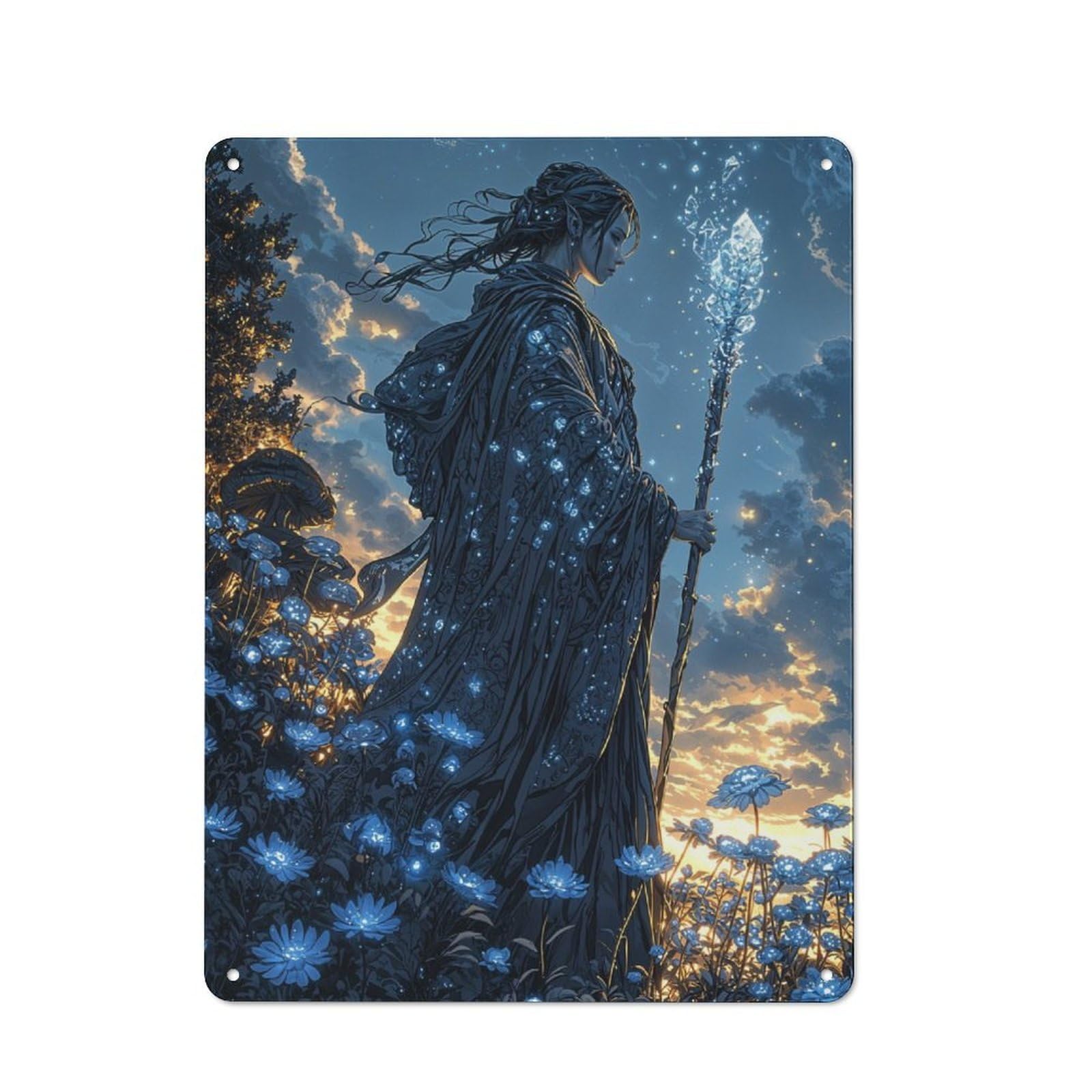 Junmoney Elven Mage In A Field Tin Wall Plaque 40X30cm With For Home Office Or Studio, Gift Idea At Christmas For Creative Workspace Decorators