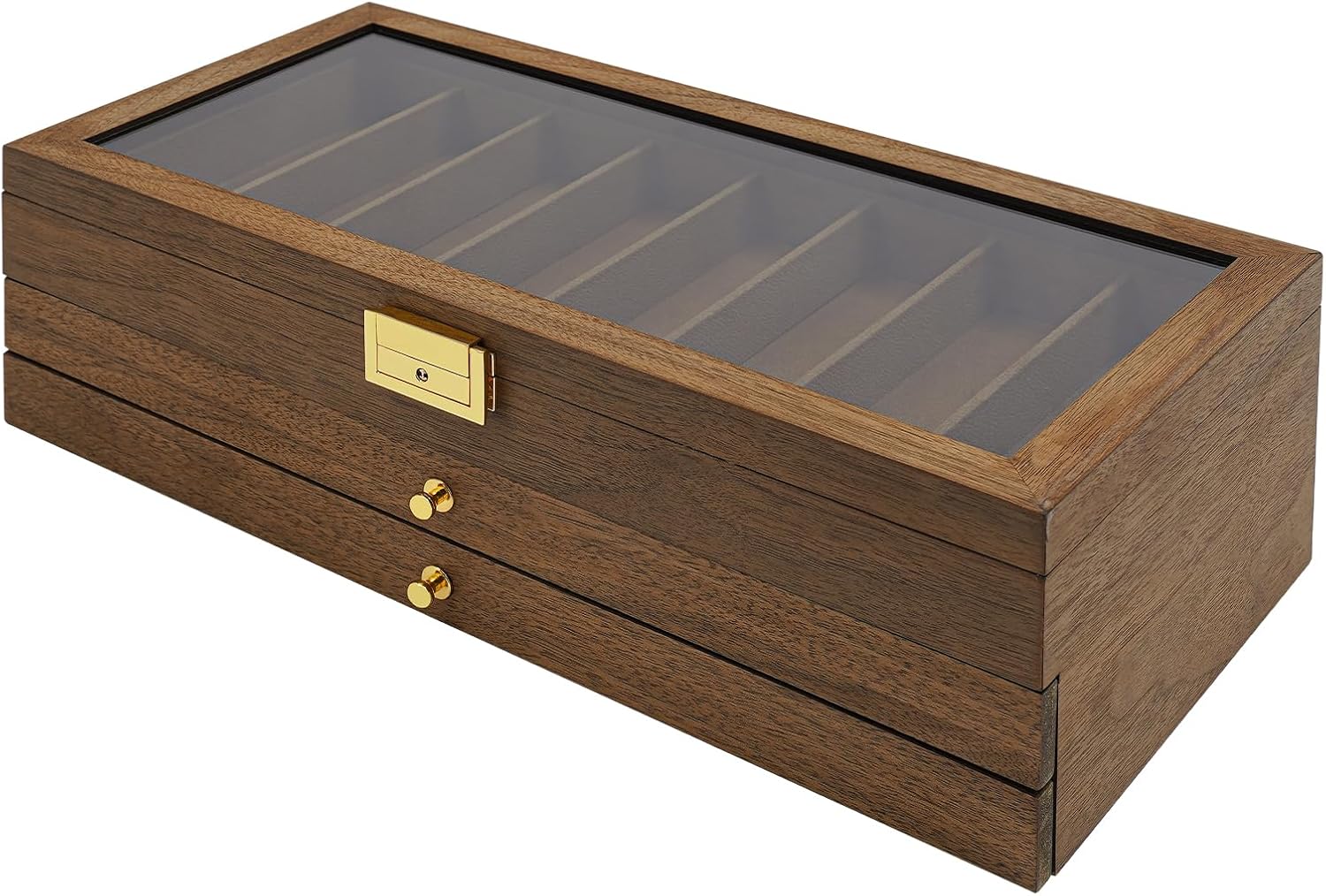 3-Tier Pocket Knife Display Case for 22 Knives Wooden Knife Storage Box with Lock Vintage Knife Collection Case with Clear Glass Lid (Walnut Color)