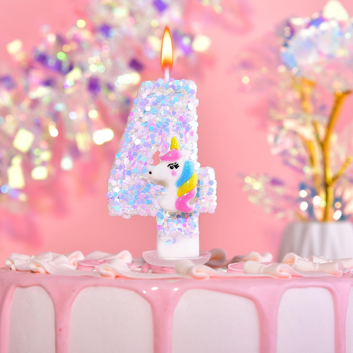 PHD CAKE 2.76 Inch Number 4 Unicorn Birthday Candles, Unicorn Themed Number Candles, Party Celebration