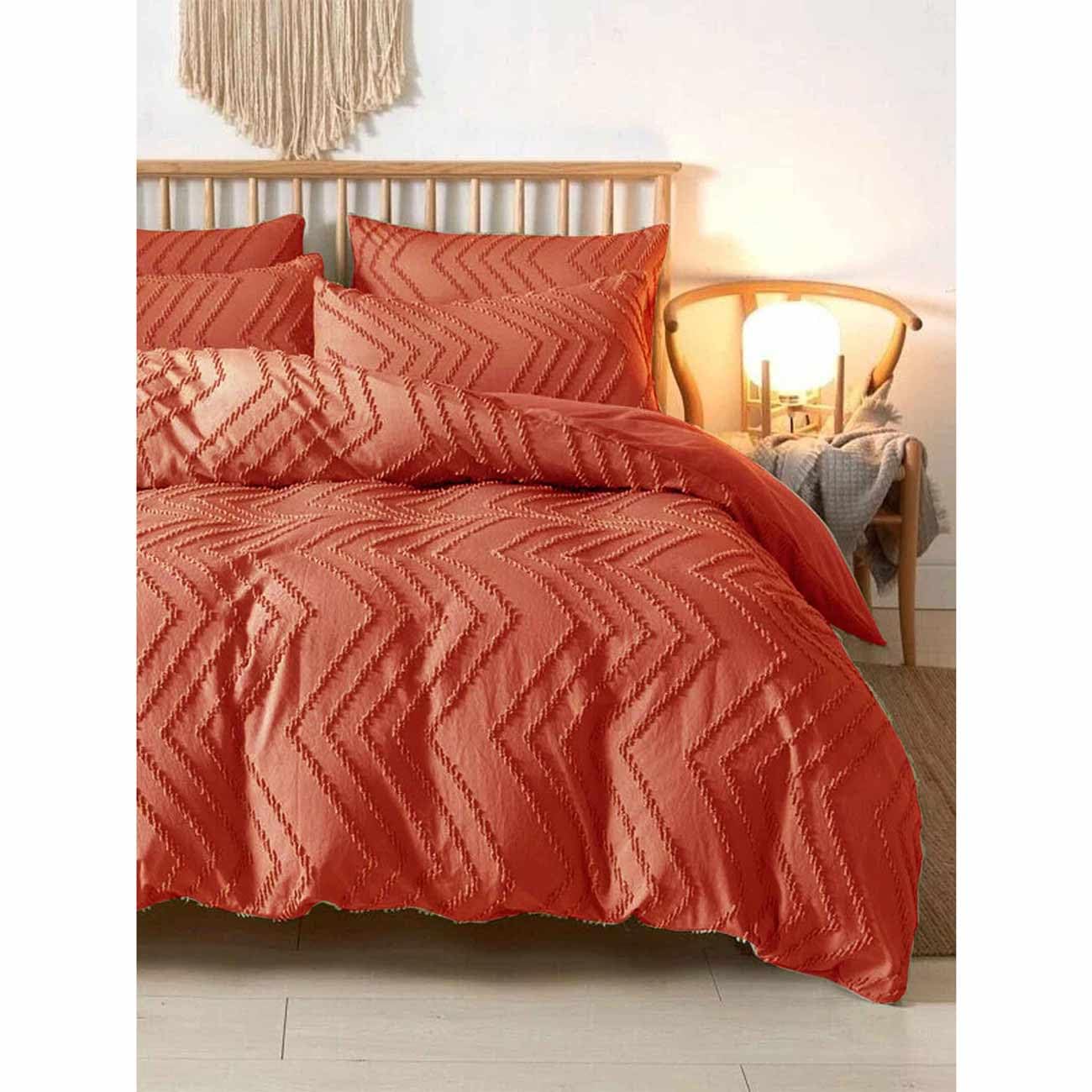 Burnt Orange Duvet Cover Full Size, 3pc Boho Tufted Terracotta Comforter Cover Set with Zipper Closure, All Season Farmhouse Shabby Chic Soft Microfiber Quilt Cover for Women Men 80x90 inches