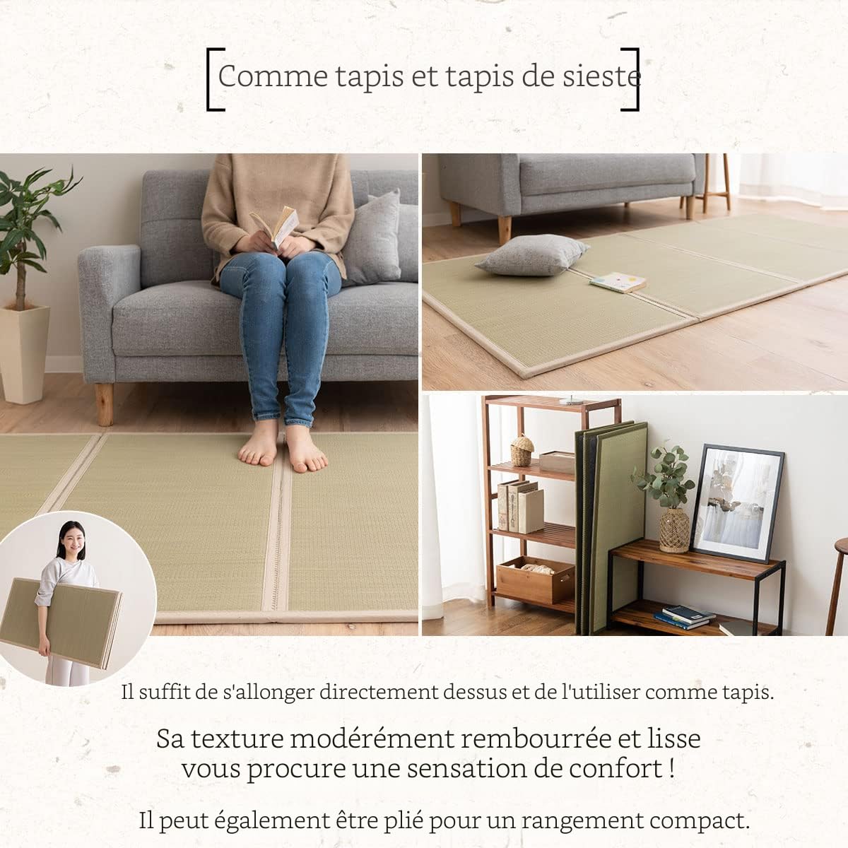 Tatami Japonais EMOOR 140x200 Cm - Natte Jonc Igusa Pour Futon Ou Méditation