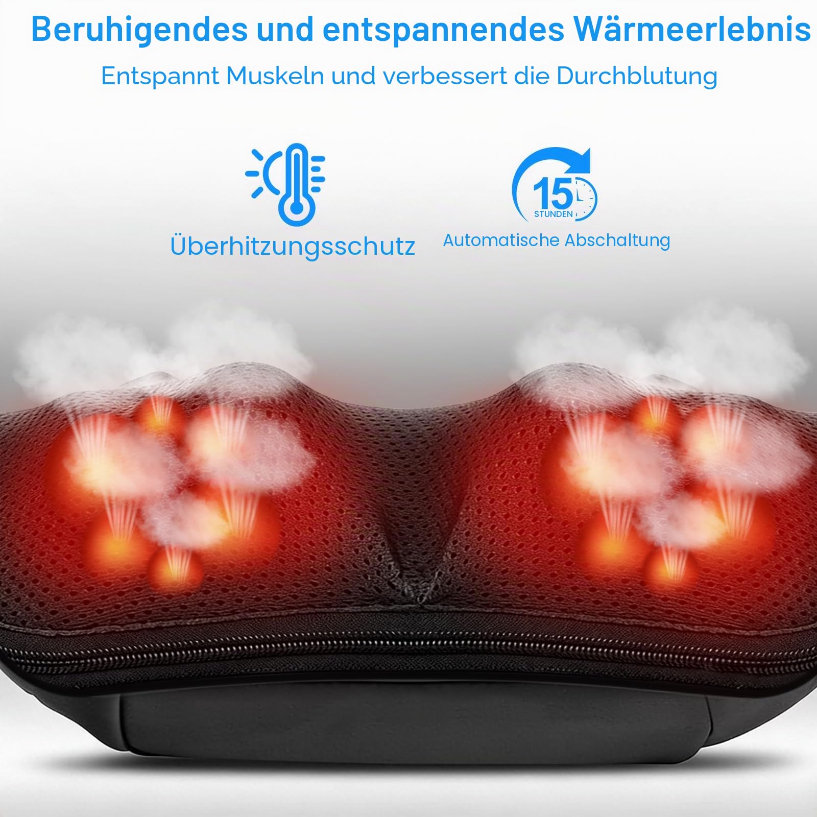 Nacken und Rückenmassagegerät, Muskelschmerzen lindern, Elektrisches Akupressur Massagegerät, 3 Geschwindigkeiten 16 Massageköpfe 15 Minuten Timing, Tiefenmassagegerät mit Wärmetherapie Funktion
