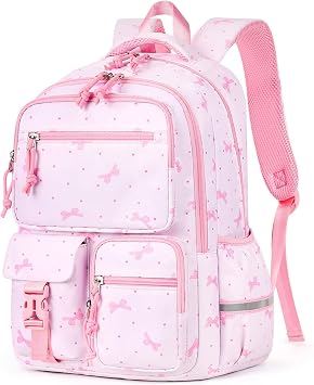 mibasies Backpack for Girls 17.8IN Kids School Backpack for Elementary Primary - Bookbag with Laptop Compartment - Pink Bow