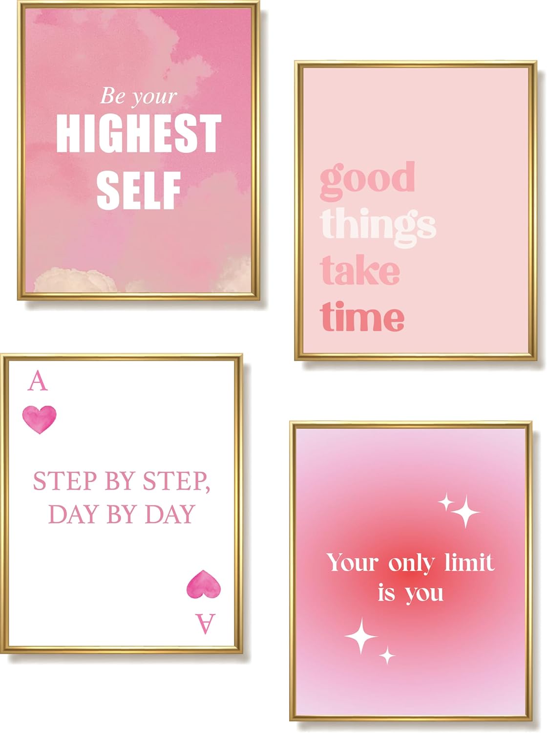ImpressedCo Motivational Wall Art for Women – 4 Pcs Set Pink Aesthetic 8″x10″ Poster Prints – Home Office Desk Inspirational Wall Decor Pictures for Adults Teens & Kids – Positive Mindset Affirmations Quotes Artwork for Bedroom (UNFRAMED)
