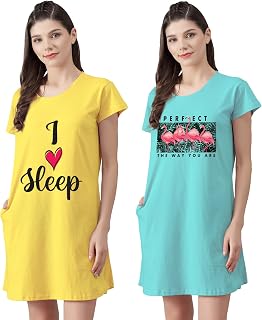 Fflirtygo Women’s Cotton Nighty | Printed Knee Length Night Gown |Relaxed Fit Nightwear |Short Nightdress| Long T-Shirt | ... Price In India